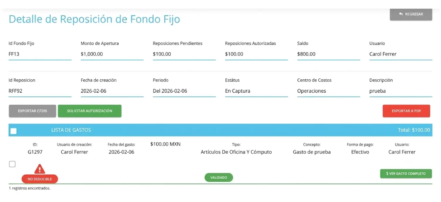 Solicitar reposición de fondo fijo Core Expense paso 2